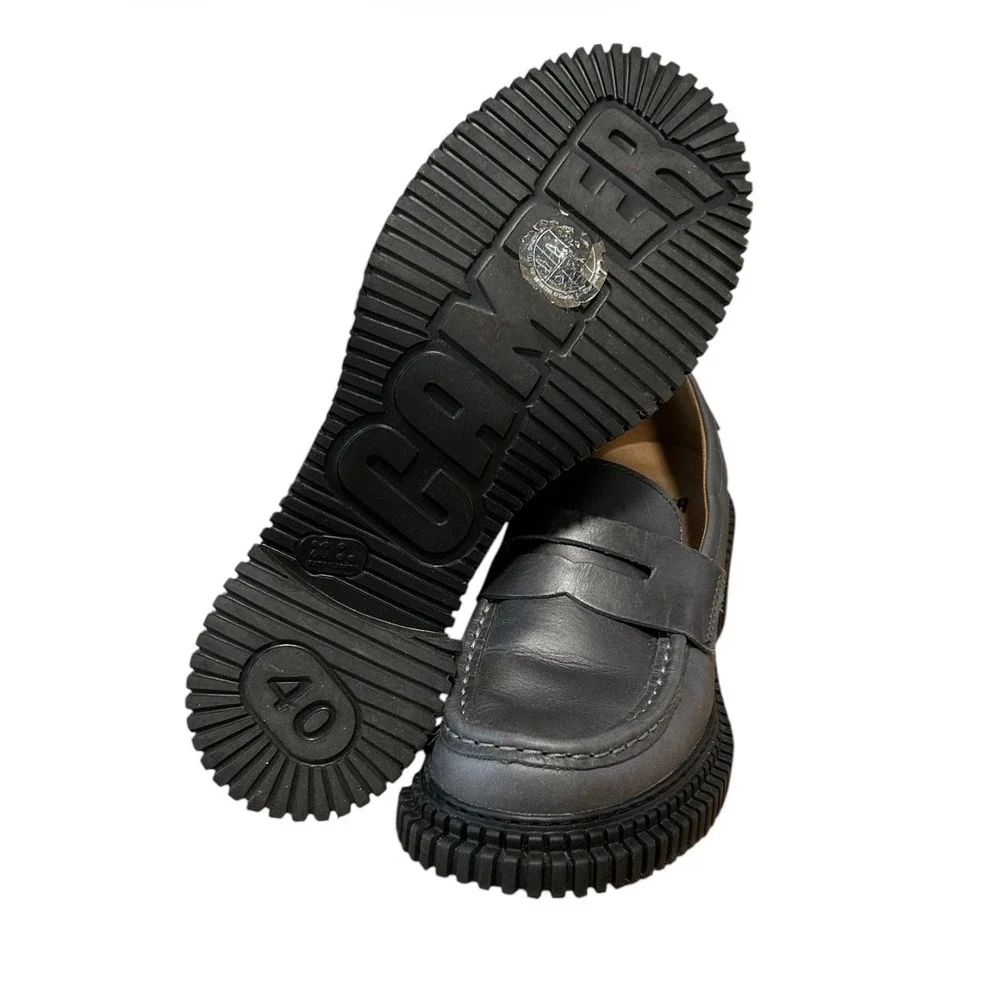 Camper Pix London Gray Leather Chunky Heel Loafers EU 40 US 9 $210